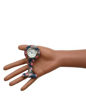 Navy Floral Printed Silicone Fob Nurse Watch