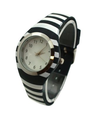 Black Stripped Silicone Band Women Watch