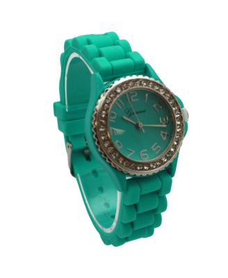 Teal Every Day Thin Band Silicone and Rhinestones Colorful Women Watch