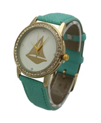 Mint Classic Style Sailboat Leather Strap Watch