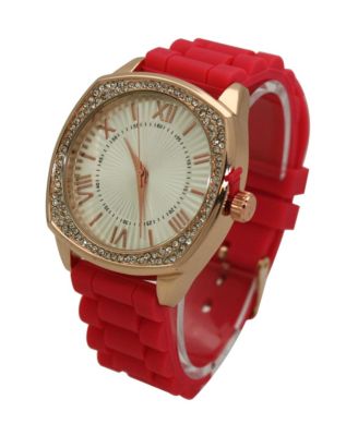 Hot Pink Rosegold and Rhinestone Silicone Strap Watch