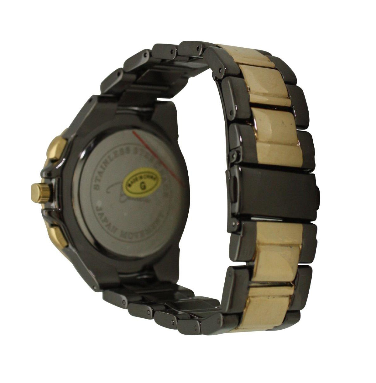 Gunmetal and Gold Bold Bezel 3-Dial Metal Watch