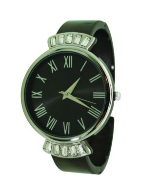 Silver Olivia Pratt Elegant Emerald Rhinestone Solid Metal Bangle Watch