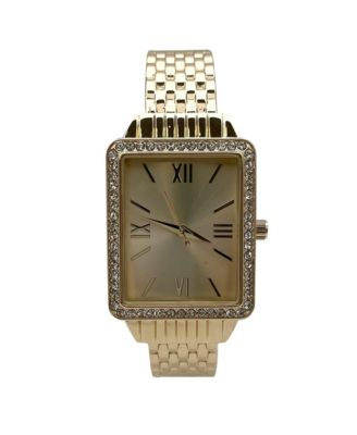 Gold Square Face with Rhinestones Bangle Women Watch