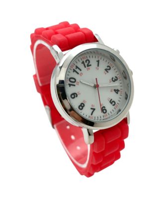 Red Luminous Dial Easy Read Medical Professionals Silicone Band Women Watch