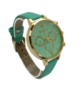 Mint Three Subdial Gold Accented Leather Strap Watch