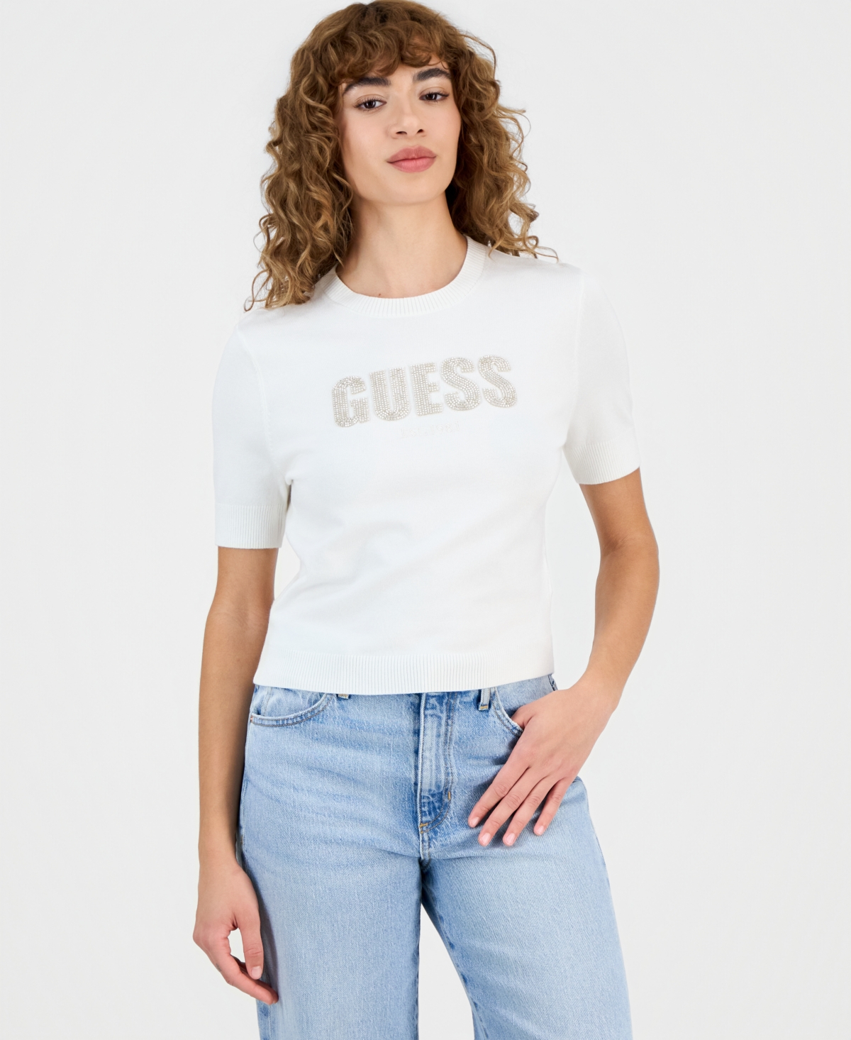Guess Women's Short-sleeve Norah Logo Sweater In White