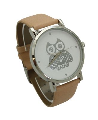 CREAM OWL LEATHER STRAP WATCH