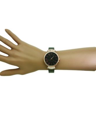 Gunmetal Rose Gold Elegant Emerald Rhinestone Solid Metal Bangle Watch