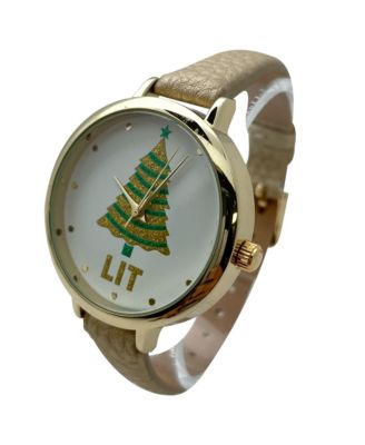 Gold Faux Leather Christmas Themed Women Watches