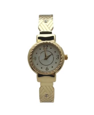 Detailed Bright Metallic Elegant Cuff Women Watch, Gold