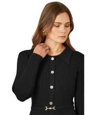 Women's Belted Rib Knit Midi Dress With Pockets