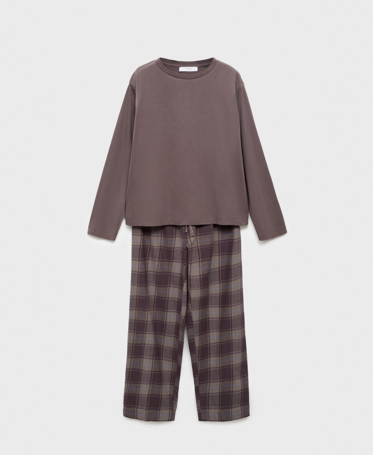 Mango Check Cotton Flannel Pajamas In Blue