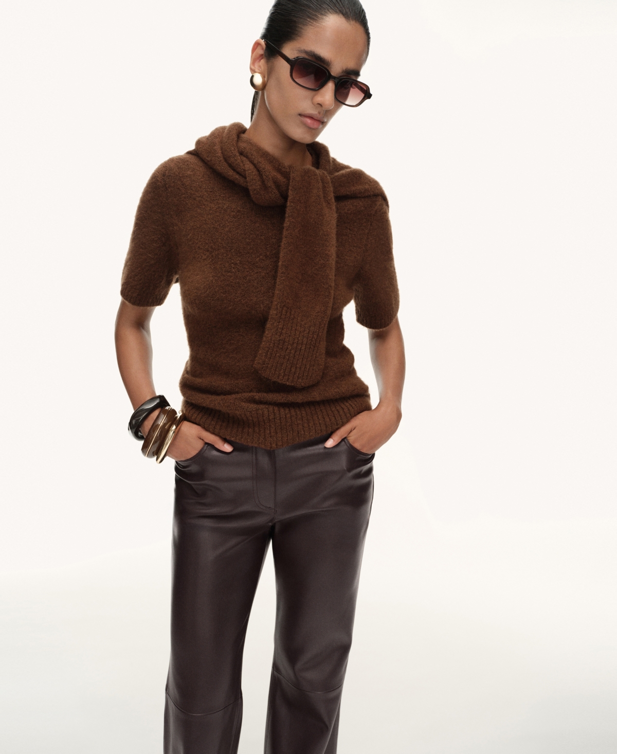 Mango Women's Leather-effect Skinny Pants In Brown