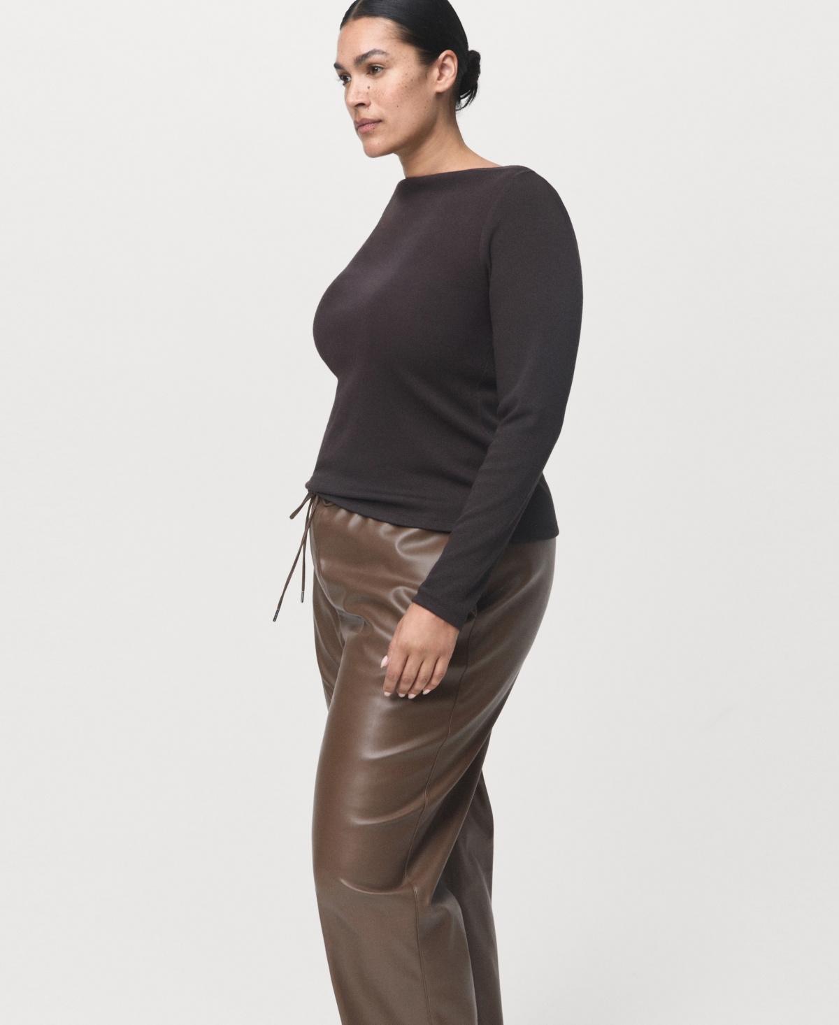 Mango Faux Leather Drawstring Pants In Brown