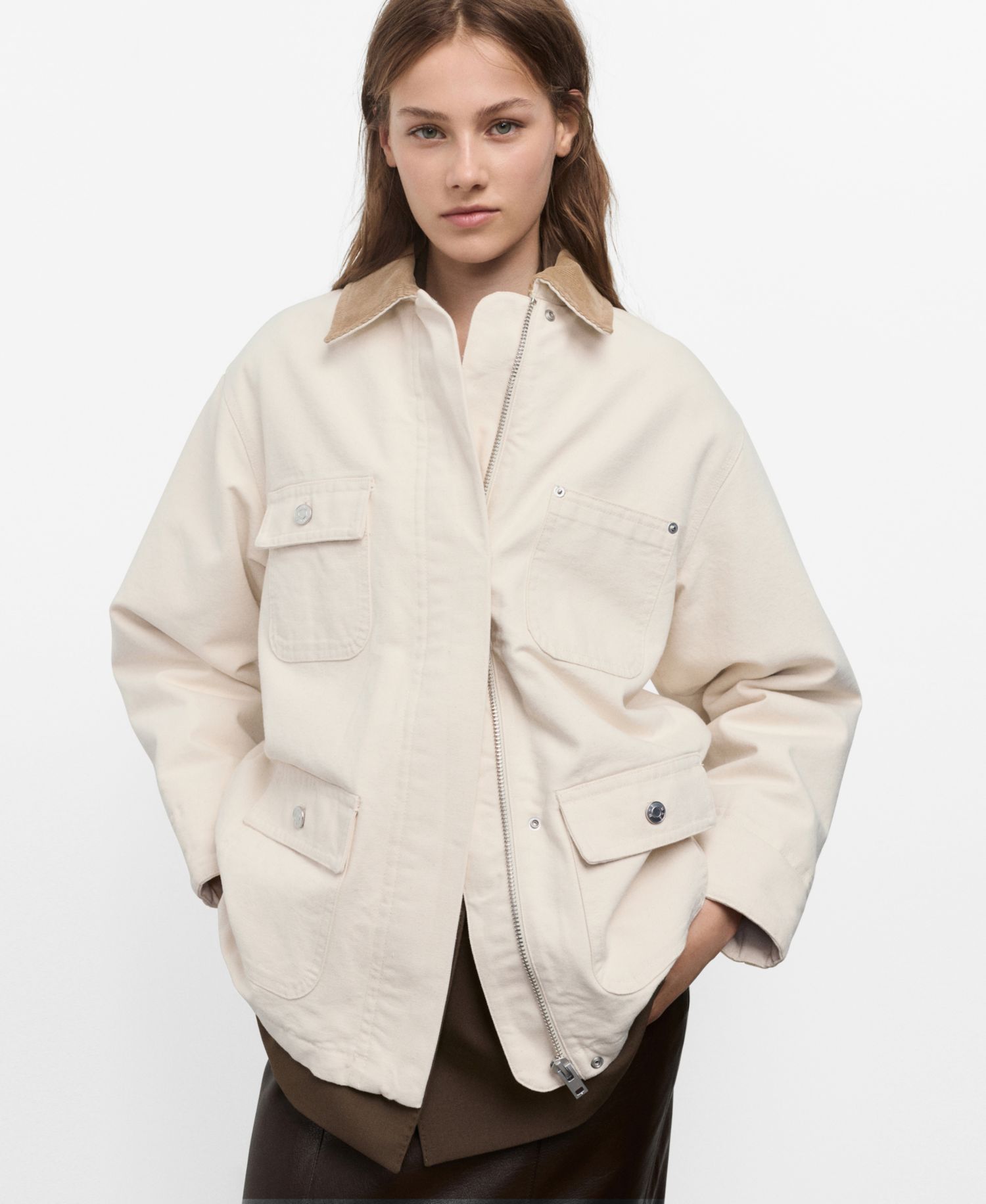 Women's Corduroy Collar Denim Parka Blazer