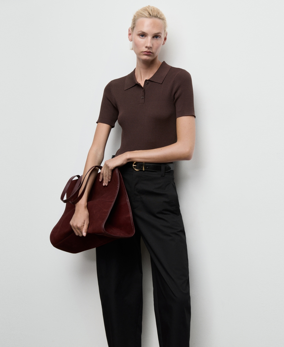 Mango High Waist Ankle Barrel Leg Pants In Black