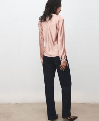 Women's Draped Neck Satin Blouse