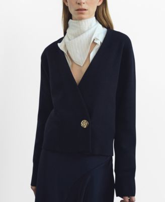 MANGO - Women's Jewel Button Cross-Over Cardigan