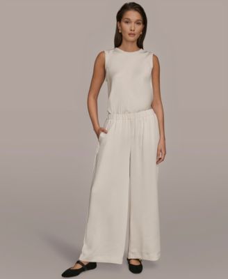 Women's Pull-On Satin Mid Rise Wide Leg Pants