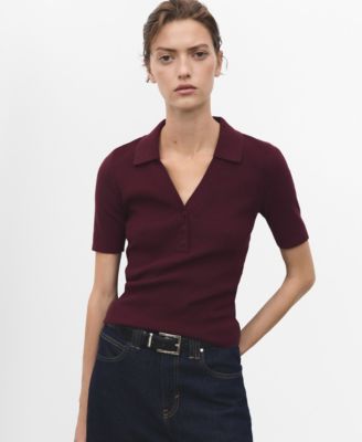 MANGO - Women's Shirt Collar Fine-Knit Sweater