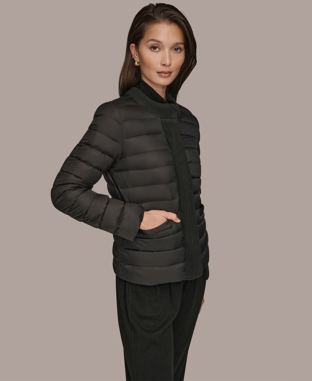 Donna Karan Weekend Women's Collared Puffer Jacket In Black