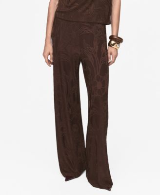 MANGO - Women's Jacquard Floral-Print Straight Pants