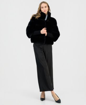 Women's Mock Neck Faux-Fur Jacket 