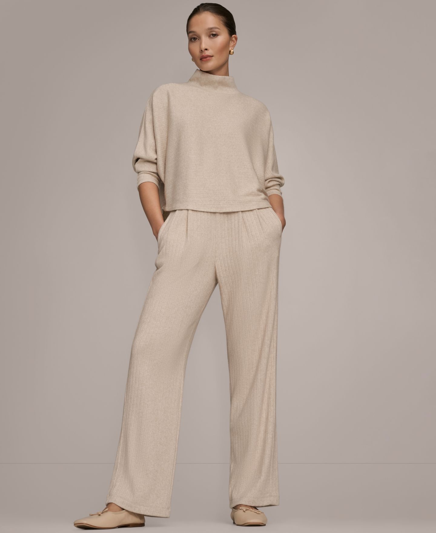 Женский свитер Donna Karan Weekend Brushed Rib Dolman Funnel Neck Pullover, цвет: Светлый палевый меланжевый — фото 7