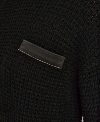 Women's Long-Sleeve Wool Cashmere Blend Waffle Stitch Sweater with Chest Pocket