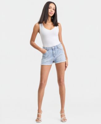 Women's Rhinestone Embellished High-Rise Denim Shorts, Macy's Exclusive