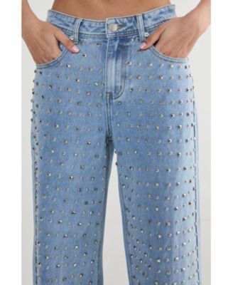 Women's Studded Straight Leg Denim Jeans
