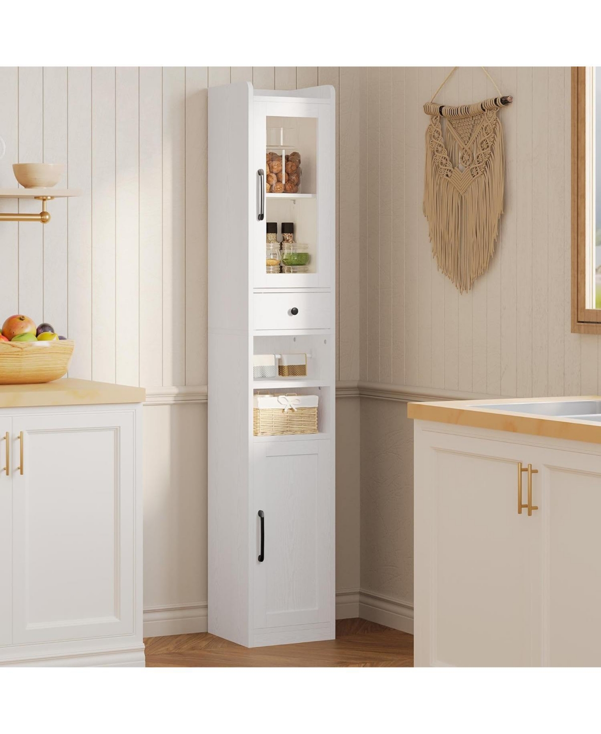 71" H Slim Freestanding Narrow Storage Cabinet with Adjustable Shelves