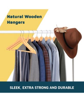 Wooden hanger set of 50 with non-slip design & 360° swivel hook—perfect for suits, coats, pants, jackets & dresses. Space-saving & durable