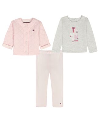 Tommy Hilfiger - Baby Girls 3-Piece Crewneck T-Shirt, Jacket and Leggings Set