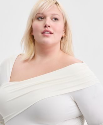 Trendy Plus Size Asymmetrical-Neck Long-Sleeve Top, Macy's Exclusive
