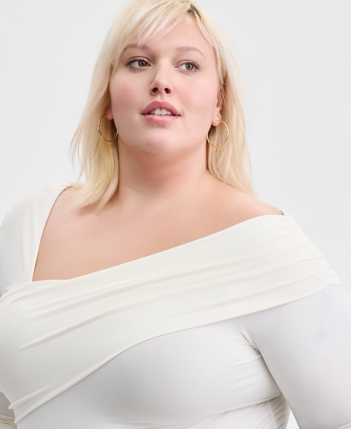 Bar Iii Trendy Plus Asymmetrical-Neck Long-Sleeve Top, Macy's Exclusive