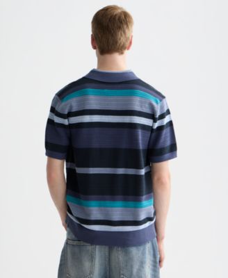 Men's Knitted Striped Regular-Fit Polo Shirt