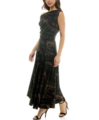 Women's Belted Off-The-Shoulder A-Line Dress