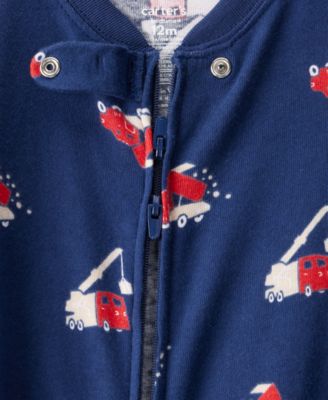 Baby Boys' Navy Printed Footed Long-Sleeve One Piece Pajama