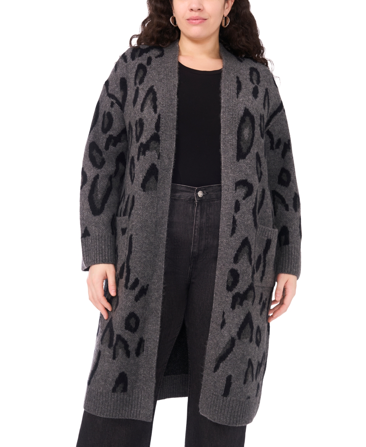 Vince Camuto Plus Animal Print Long Cardigan