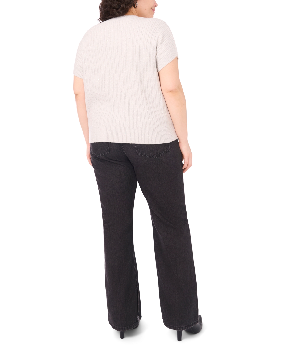 Vince Camuto Plus Size Sequined Short Sleeve Top In Neutral