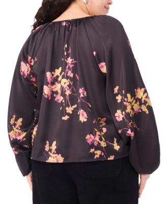 Plus Size Printed Tie Neck Blouse