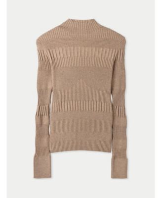 Women's High-neck Ribbed Cotton Silk Cashmere Blend Sweater