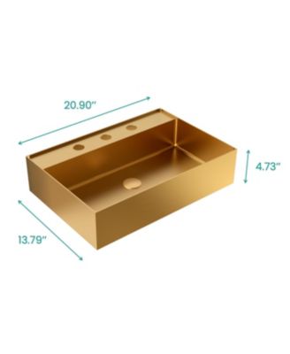 20"x14" Brushed Gold Stainless Steel Bathroom Sink - 3 Faucet Holes
