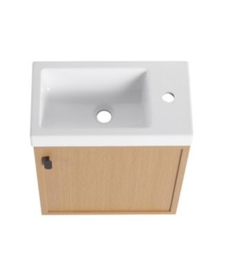 18.5" Wall-Mount Vanity, Resin Sink, Soft Close, Nature Wood