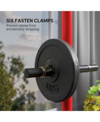 Olympic Weight Plate Rack with 4 Wheels and 6 Fasten Clamps,