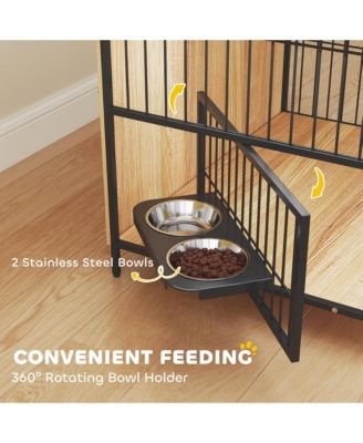 Dog Crate Furniture 30 in Dog Kennel Table with Rotatable Bowls,