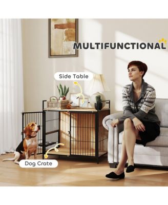 Dog Crate Furniture 30 in Dog Kennel Table with Rotatable Bowls,