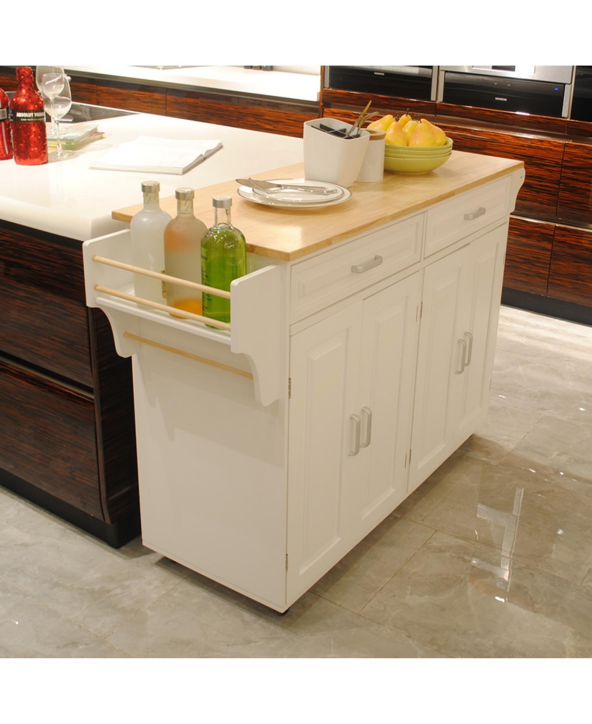 Streamdale Mobile Kitchen Island Cart - Rubberwood Top, Adjustable Shelf